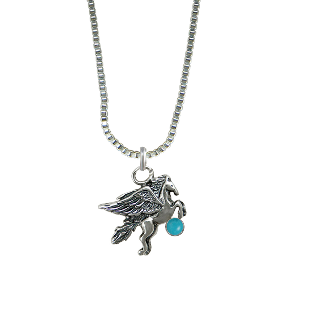 Sterling Silver Little Winged Horse Pegasus Pendant With Turquoise